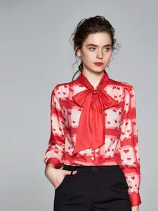 JC Collection Women Red Printed Casual Shirt