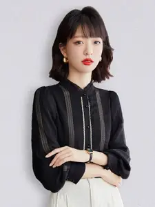 JC Collection Women Black Puff Sleeves Casual Shirt