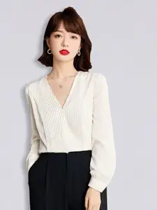JC Collection Women White Solid Polyester Long Sleeves Casual Shirt