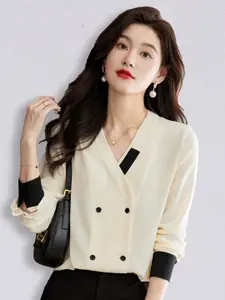 JC Collection Women Beige Solid Polyester Casual Shirt