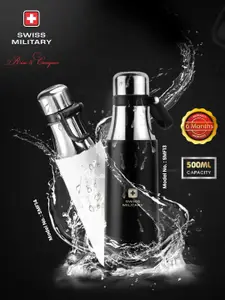 Swiss Military Black BPA Free Printed Stainless Steel Vacuum Flask Water Bottle 500 ml