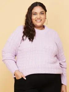 max Women Plus Size Lavender Cable Knit Acrylic Pullover