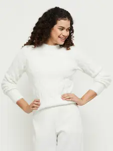 max Women White Solid Pullover