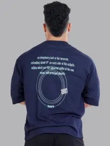 FUAARK Men Navy Blue Typography Printed Anti Odour Oversized T-shirt