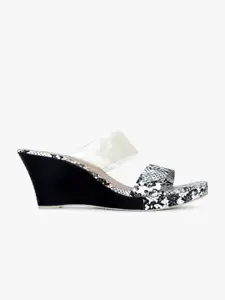 Glitzy Galz White Printed Wedge Heels