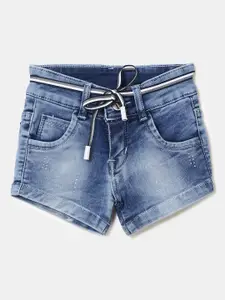 V-Mart Girls Blue Washed Cotton Denim Shorts