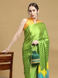 Satrani Green & Blue Silk Blend Bandhani Saree