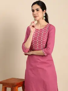 Sangria Women Geometric Embroidered Thread Work Kurta