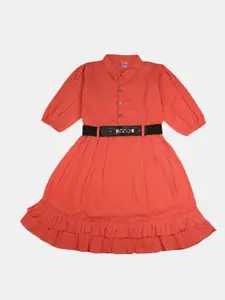 V-Mart Orange Solid Fit and Flare Dress