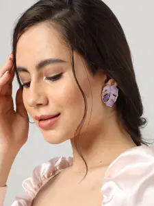 SOHI Purple & Gold-Plated Contemporary Studs Earrings