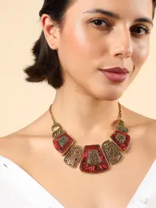 SOHI Gold-Toned & Red Gold-Plated Necklace
