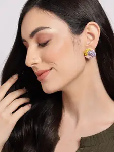 SOHI Pink & Purple Contemporary Studs Earrings