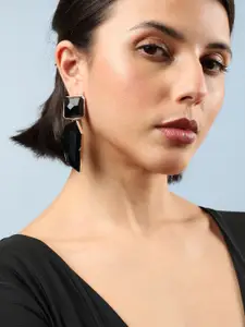 SOHI Black & Gold-Plated Contemporary Drop Earrings