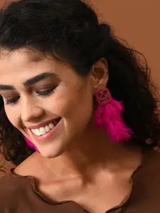 SOHI Pink Feather Shaped Drop Earrings