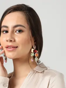 SOHI Maroon & Pink Gold-Plated Contemporary Drop Earrings