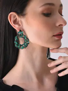 SOHI Green & Gold-Plated Contemporary Drop Earrings
