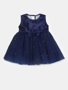V-Mart Infant Girls Navy Blue Fit And Flare Cotton Dress