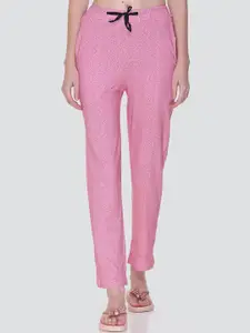 KEIKO Women Pink Printed Pure Cotton Lounge Pants
