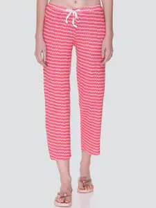 KEIKO Women Pink & White Printed Cotton Lounge Pants