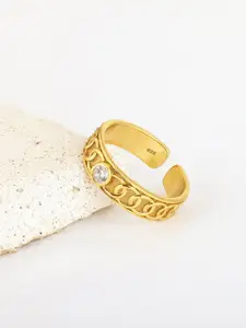 GIVA Gold-Plated White CZ Studded Silver Finger Ring