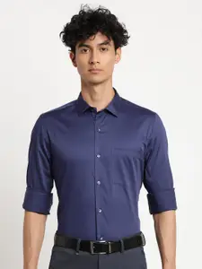 Turtle Men Navy Blue Slim Fit Cotton Formal Shirt