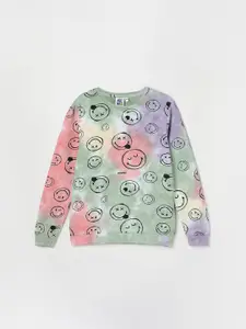 Fame Forever by Lifestyle Girls Green & Peach Smiley Printed Cotton Sweatshirt