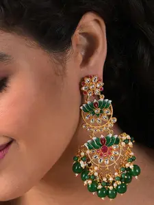 SOHI Green & Gold-Plated Contemporary Drop Earrings