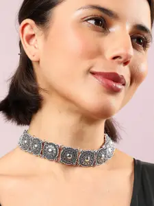 SOHI Silver-Toned Silver-Plated Choker Necklace