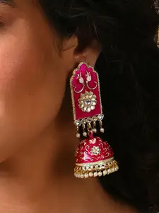 SOHI Pink Gold Plated Contemporary Jhumkas Earrings