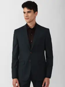 SIMON CARTER LONDON Men Navy Blue Solid Slim-Fit Single-Breasted Blazers