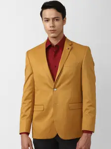 Van Heusen Men Yellow Solid Single-Breasted Slim-Fit Formal Blazer