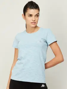 Kappa Women Blue Solid Cotton T-shirt