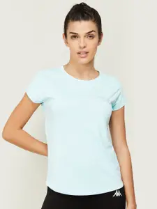 Kappa Women Blue Solid Cotton T-shirt