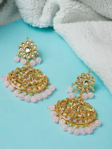 ZeroKaata Women Gold Plated Pink Contemporary Chandbalis Earrings