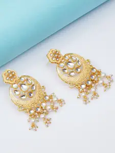 ZeroKaata Women Gold-Plated Kundan & Meenakari Contemporary Chandbalis Earrings