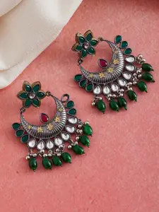 ZeroKaata Women Silver-Toned & Green Contemporary Chandbalis Earrings