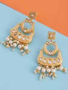 ZeroKaata Women Gold Plated Peach-Coloured Contemporary Drop Earrings