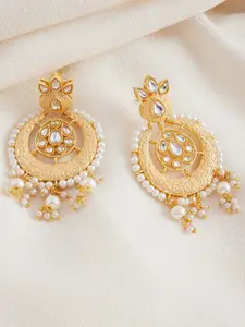 ZeroKaata Women Gold Plated Kundan & Meena Studded Contemporary Chandbalis Earrings