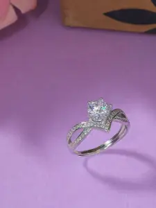 Voylla Women Silver-Plated White Cubic Zirconia Finger Ring
