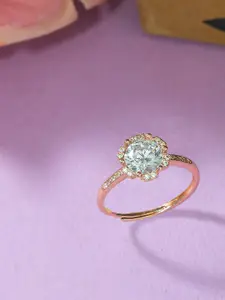 Voylla Women Rose Gold-Plated White Cubic Zirconia Adjustable Finger Ring