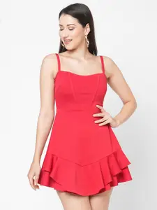 MISH Women Red Layered Mini Fit & Flare Dress