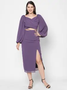 MISH Women Violet Solid Sheath Slit Dress