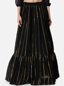 studio rasa Women Black Gota Embroidered Flared Maxi Skirt