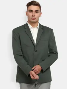 V-Mart Men Olive Grey Solid Single-Breasted Formal Blazer