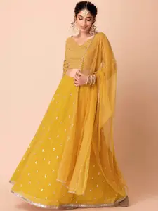 Indya Luxe Yellow & Gold Embroidered Sequinned Ready to Wear Lehenga & Blouse With Dupatta