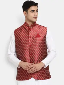 V-Mart Men Maroon Woven Design Nehru Jacket