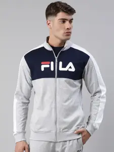 FILA Men Grey Black Colourblocked Cotton Junaid Jkt Sporty Jacket