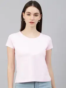 COLOR CAPITAL Women Pink Pure Cotton T-shirt