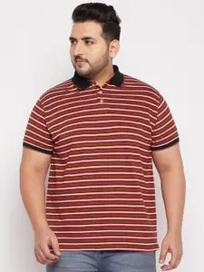 bigbanana Men Plus Size Brown & White Striped Polo Collar Pure Cotton T-shirt