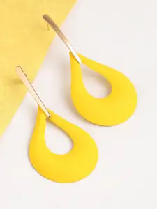 SOHI Gold Plated Yellow Teardrop Shaped Drop Earrings